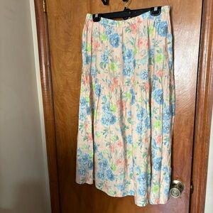LOU & GREY Floral Linen Midi Skirt - Large - NWT!